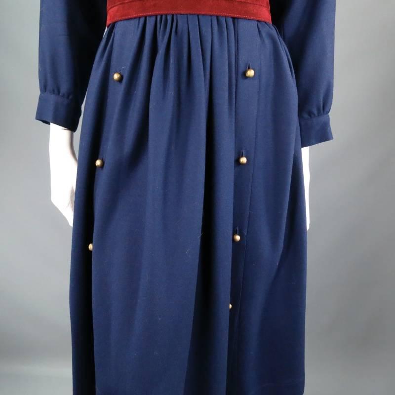 Vintage CHLOE Size M Navy Embroidered Gold Button Military Dress 1