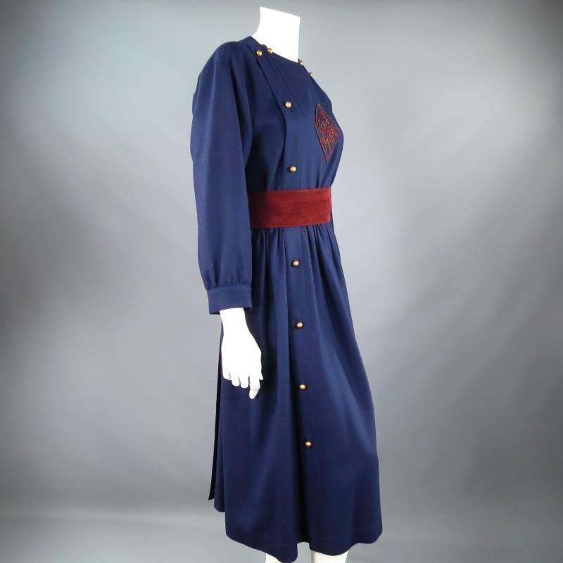 Women's Vintage CHLOE Size M Navy Embroidered Gold Button Military Dress