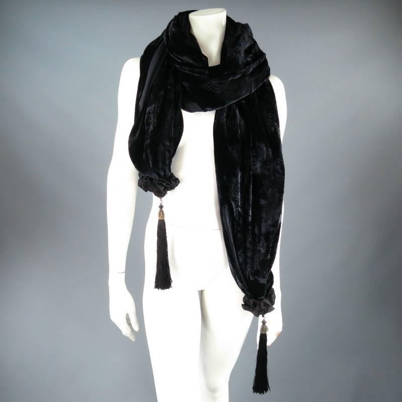 Vintage VENETIA STUDIUM Black Textured Velvet Tassel Shawl at 1stDibs |  venetia studium scarf