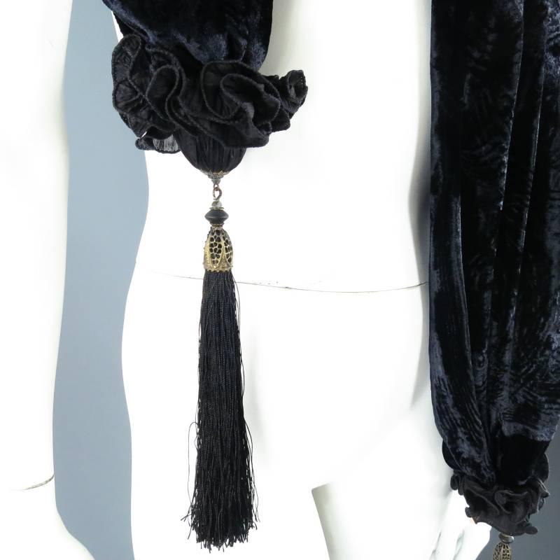 Vintage VENETIA STUDIUM Black Textured Velvet Tassel Shawl 3