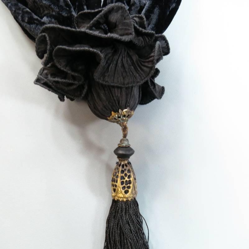 Vintage VENETIA STUDIUM Black Textured Velvet Tassel Shawl 2