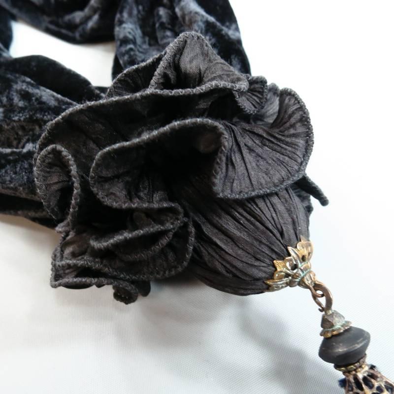 Vintage VENETIA STUDIUM Black Textured Velvet Tassel Shawl 1
