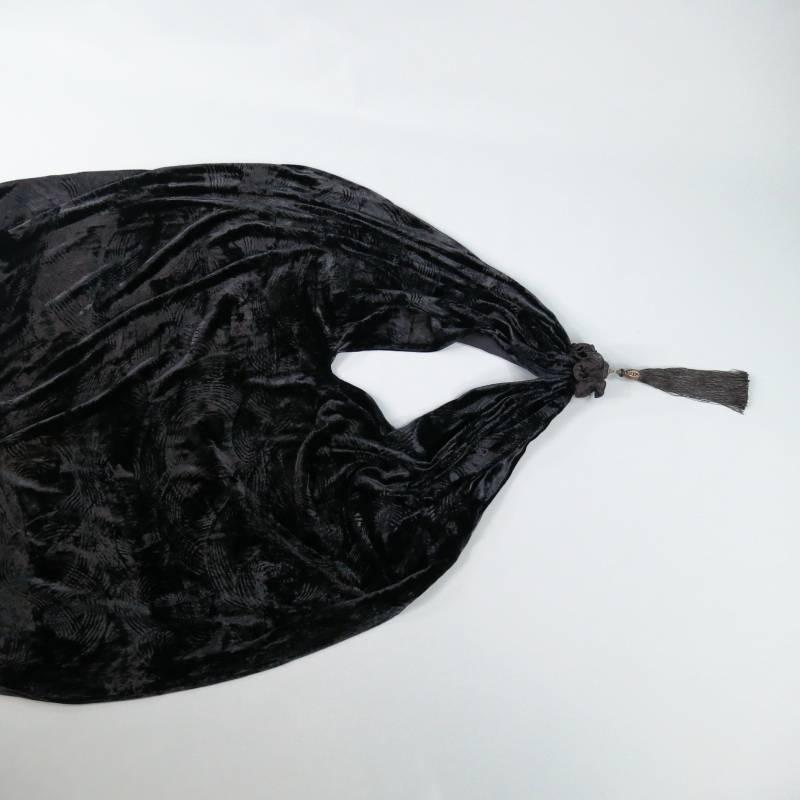 Women's Vintage VENETIA STUDIUM Black Textured Velvet Tassel Shawl