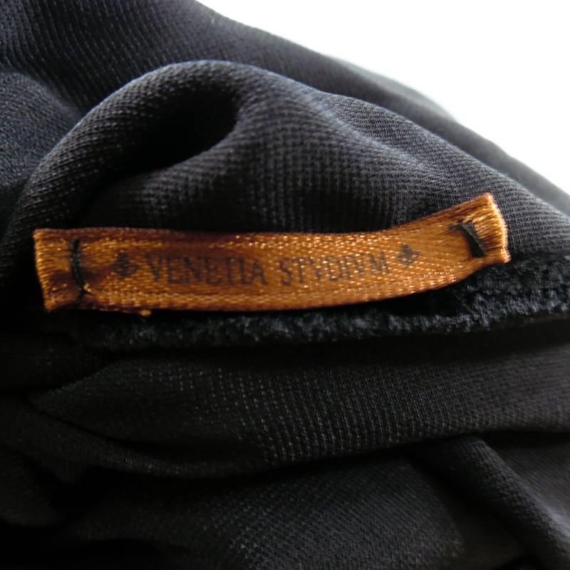 Vintage VENETIA STUDIUM Black Textured Velvet Tassel Shawl In Good Condition In San Francisco, CA