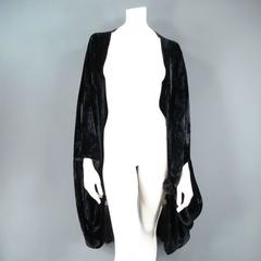 Vintage VENETIA STUDIUM Black Textured Velvet Tassel Shawl