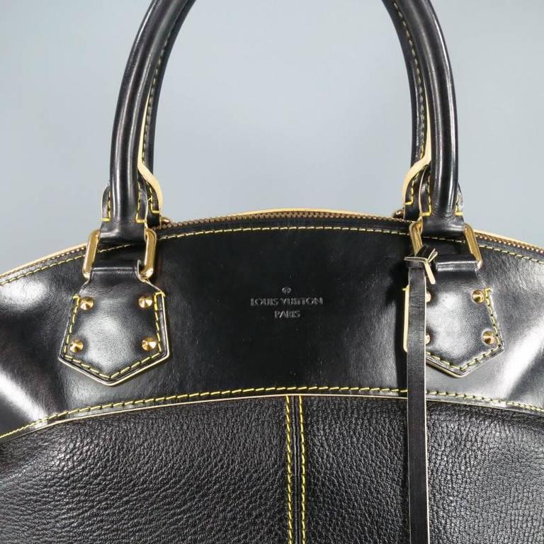 LOUIS VUITTON Black Leather Cuir Suhali Yellow Stitching Lock Handbag 2007 at 1stdibs