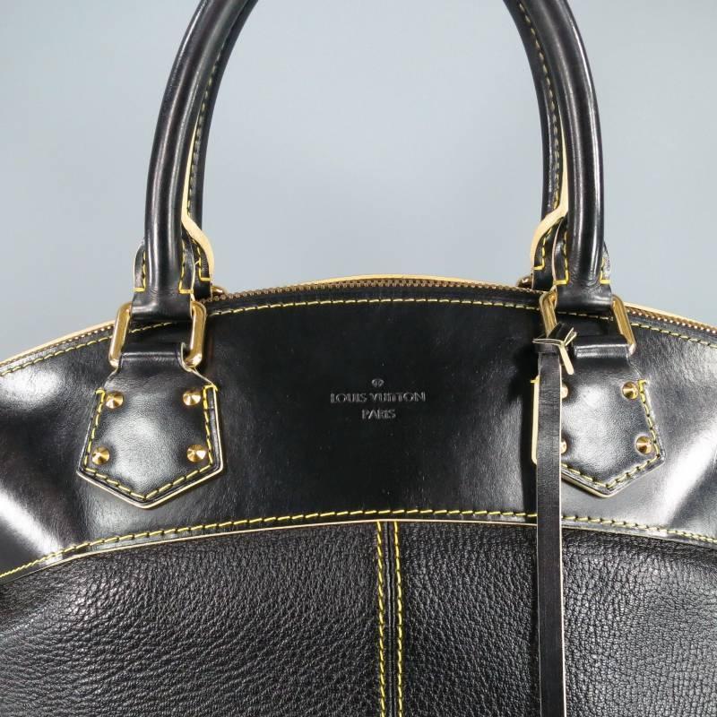 LOUIS VUITTON Black Leather Cuir Suhali Yellow Stitching Lock Handbag