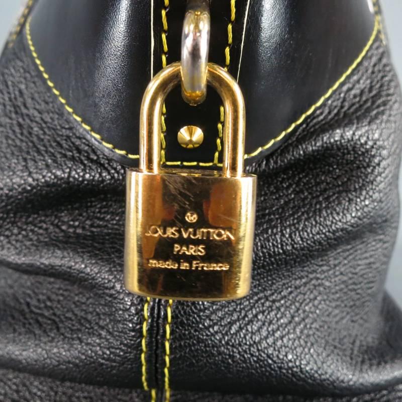 LOUIS VUITTON Black Leather Cuir Suhali Yellow Stitching Lock Handbag 2007 3