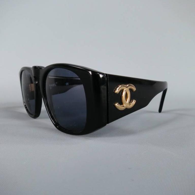 Chanel Signature Thick Black Lucite with Burgundy Accent Glasses