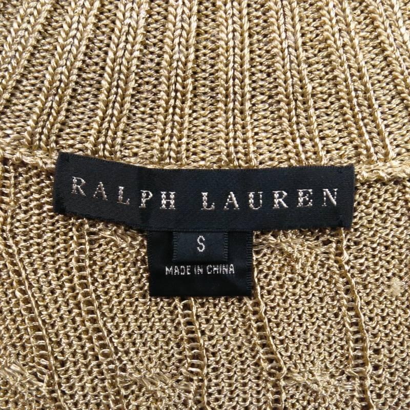 Brown RALPH LAUREN BLACK LABEL Size S Gold Metallic Cable Knit Zip Mock Neck Cardigan