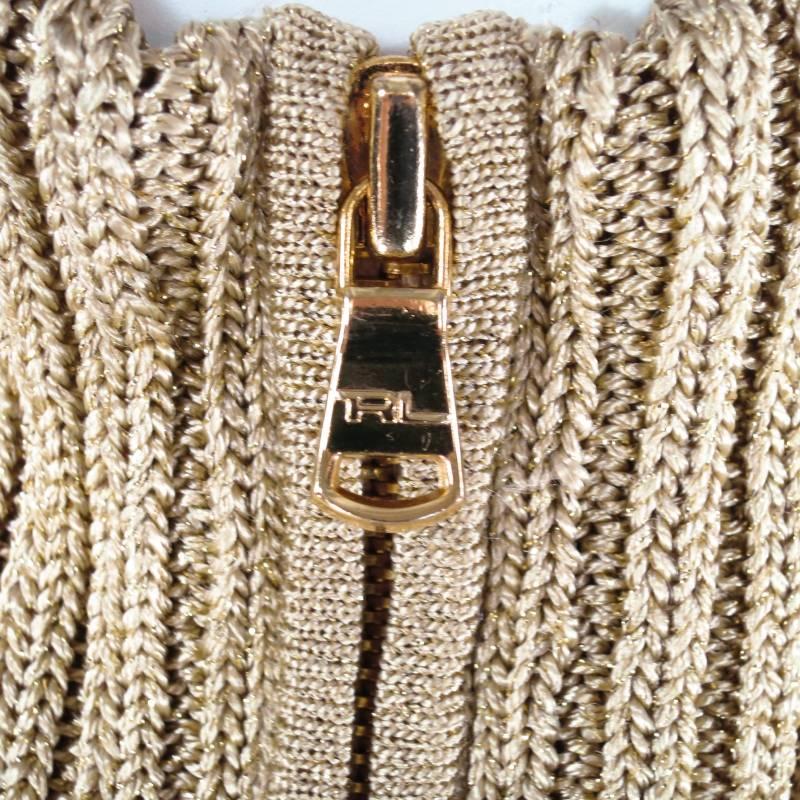 RALPH LAUREN BLACK LABEL Size S Gold Metallic Cable Knit Zip Mock Neck Cardigan In Excellent Condition In San Francisco, CA