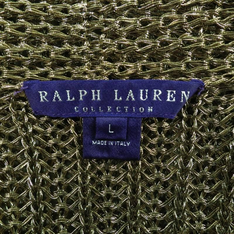 RALPH LAUREN COLLECTION Größe L Metallic Gold Mesh Knit Schal Kragen Cardigan 1
