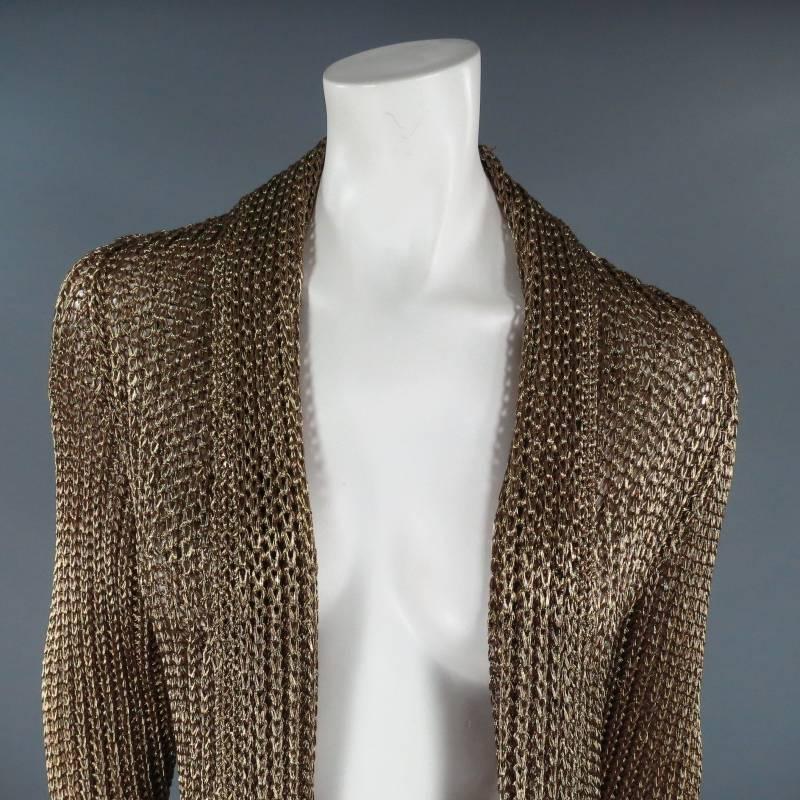 RALPH LAUREN COLLECTION Größe L Metallic Gold Mesh Knit Schal Kragen Cardigan im Zustand „Hervorragend“ in San Francisco, CA