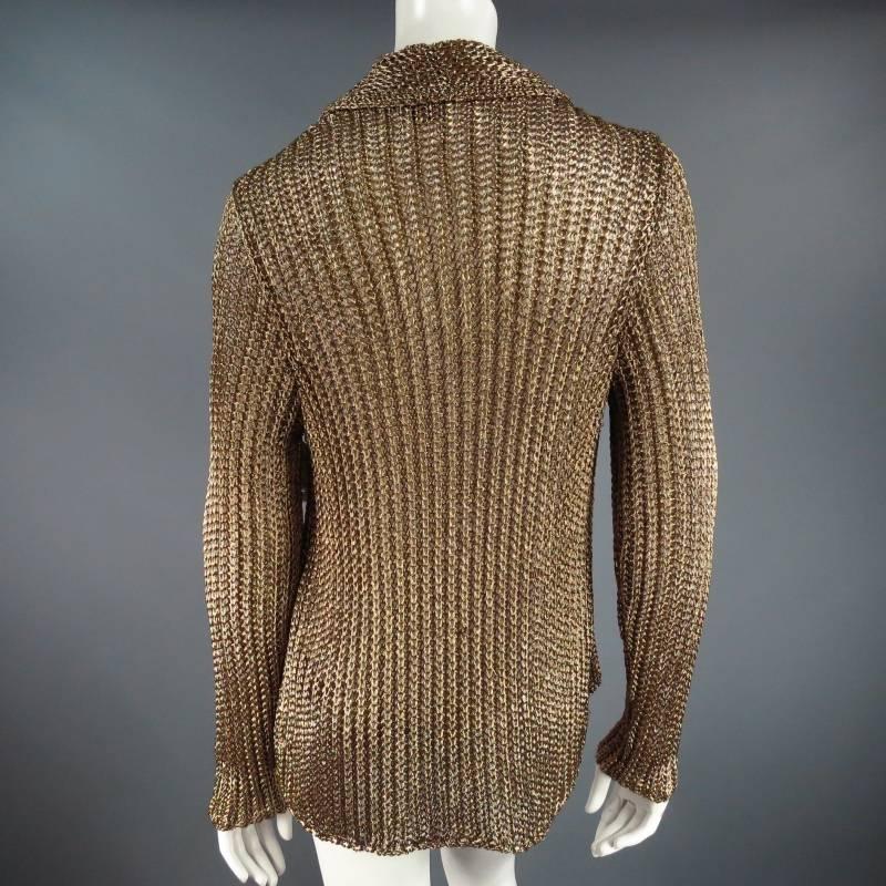 RALPH LAUREN COLLECTION Größe L Metallic Gold Mesh Knit Schal Kragen Cardigan 3