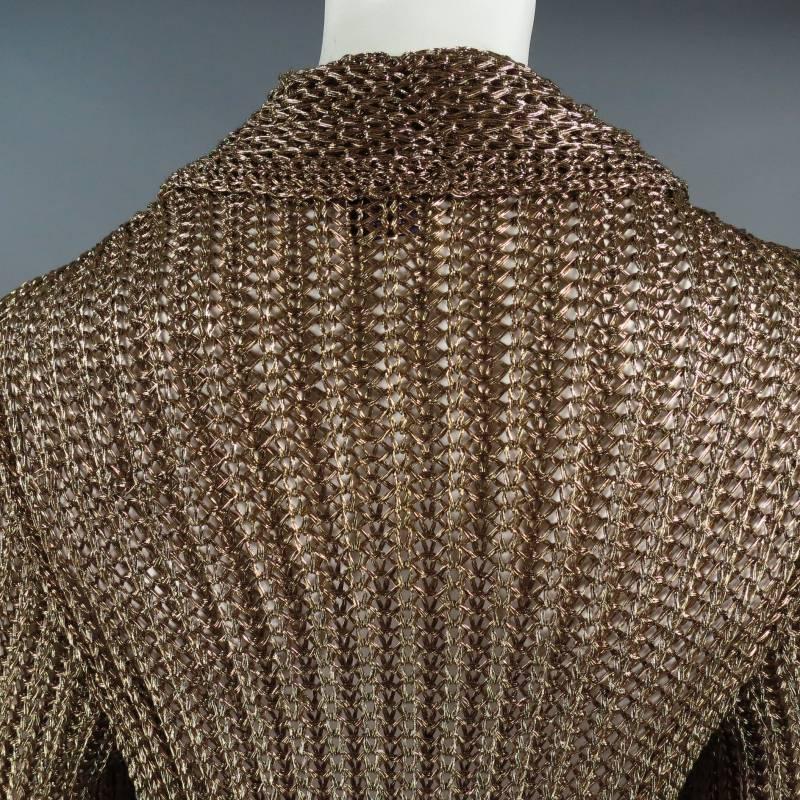 RALPH LAUREN COLLECTION Größe L Metallic Gold Mesh Knit Schal Kragen Cardigan Damen