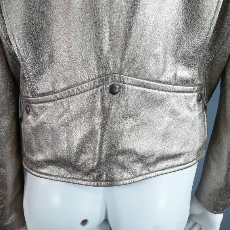 RALPH LAUREN COLLECTION 8 Champagne Silver Metallic Leather Motorcycle ...