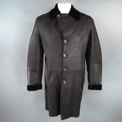 GIORGIO ARMANI 50 Black Shearling Lapel Winter Coat