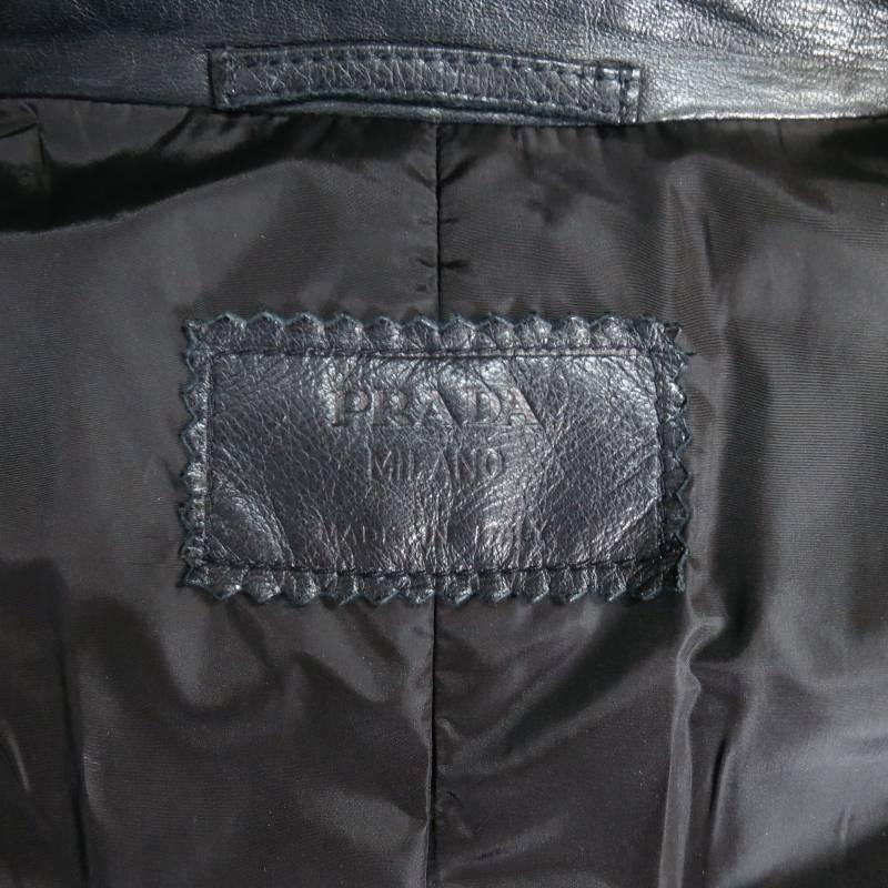PRADA Men's 44 Long Black Leather Collared Button Up Coat 5