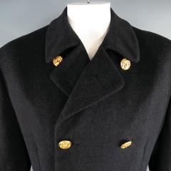 Vintage GIANNI VERSACE Men's 40 Charcoal Wool Gold Medusa Button Pea Coat