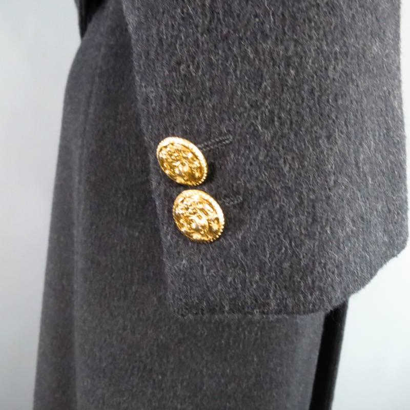 Vintage GIANNI VERSACE Men's 40 Charcoal Wool Gold Medusa Button Pea Coat 1