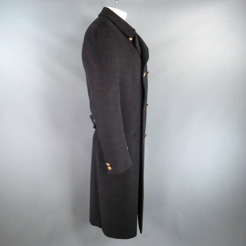 Black Vintage GIANNI VERSACE Men's 40 Charcoal Wool Gold Medusa Button Pea Coat