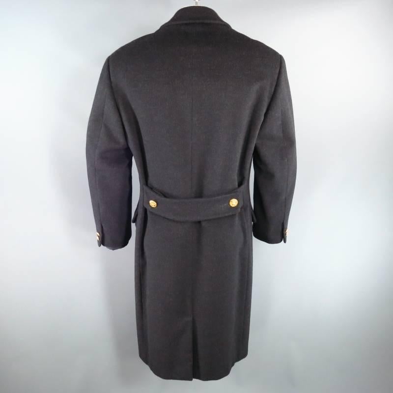 Vintage GIANNI VERSACE Men's 40 Charcoal Wool Gold Medusa Button Pea Coat 2