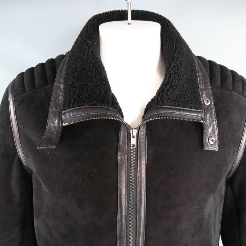 GUCCI by TOM FORD 42 Black Suede Shearling Ribbed Motorcycle Coat In Excellent Condition In San Francisco, CA