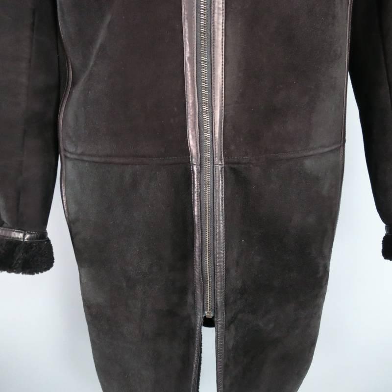 Men's GUCCI by TOM FORD 42 Black Suede Shearling Ribbed Motorcycle Coat
