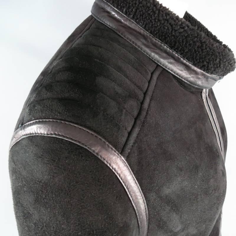GUCCI by TOM FORD 42 Black Suede Shearling Ribbed Motorcycle Coat 1