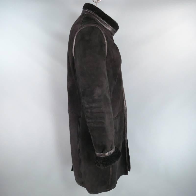GUCCI by TOM FORD 42 Black Suede Shearling Ribbed Motorcycle Coat 2
