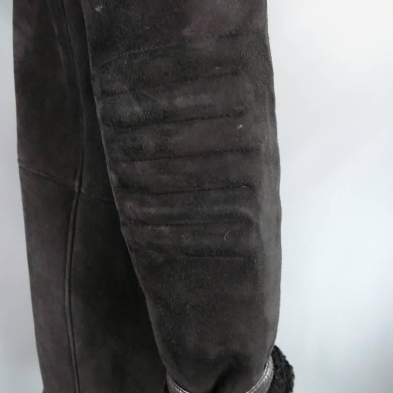 GUCCI by TOM FORD 42 Black Suede Shearling Ribbed Motorcycle Coat 3
