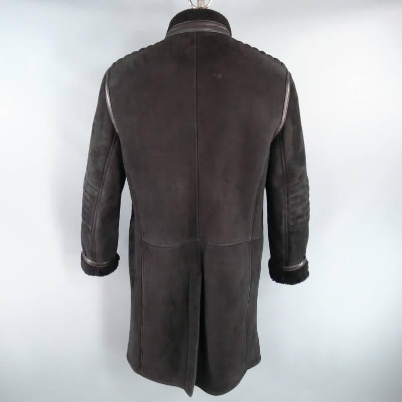 GUCCI by TOM FORD 42 Black Suede Shearling Ribbed Motorcycle Coat 4