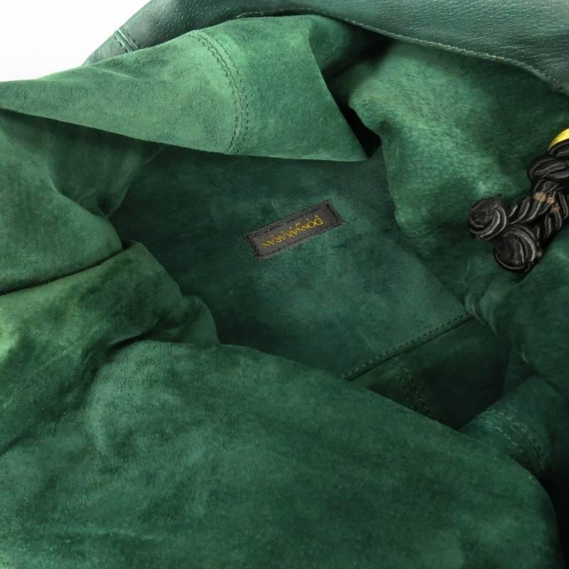 DONNA KARAN Emerald Green Matte Leather Snap Black Rope Shoulder Bag 3