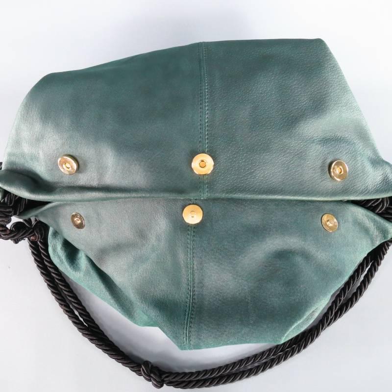 DONNA KARAN Emerald Green Matte Leather Snap Black Rope Shoulder Bag 5