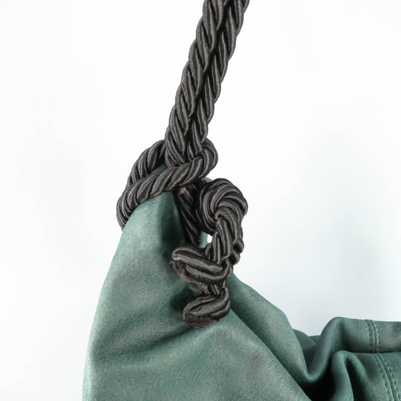 DONNA KARAN Emerald Green Matte Leather Snap Black Rope Shoulder Bag 1