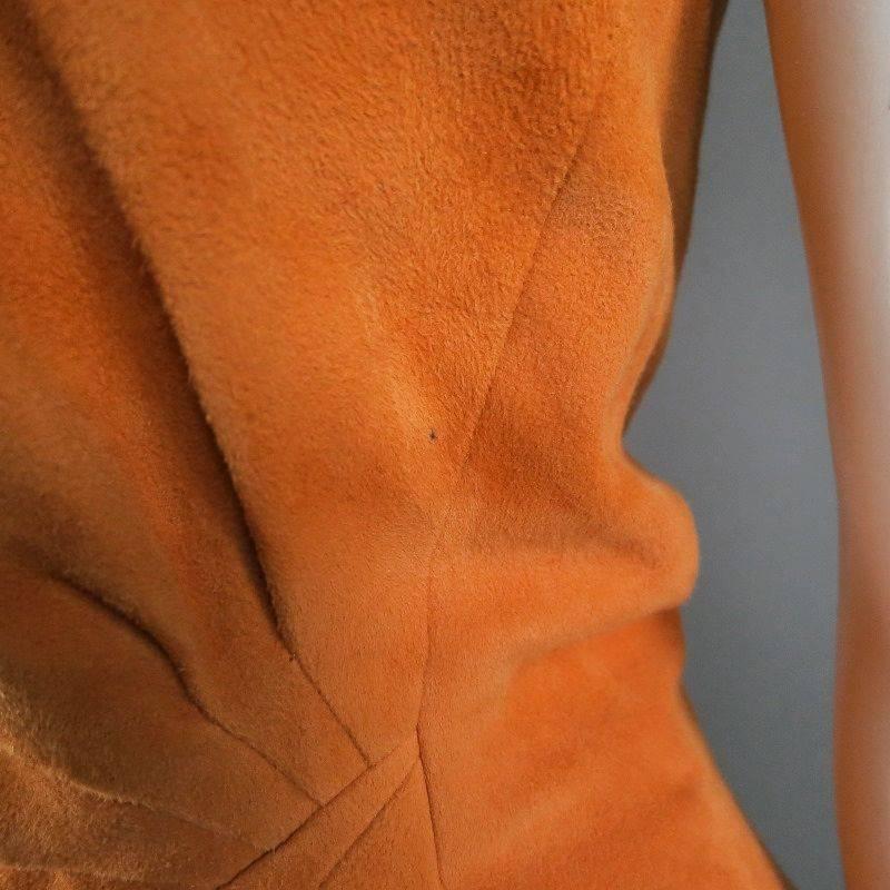 OSCAR DE LA RENTA Size 6 Orange Suede Clear Beaded Halter Dress Top 2