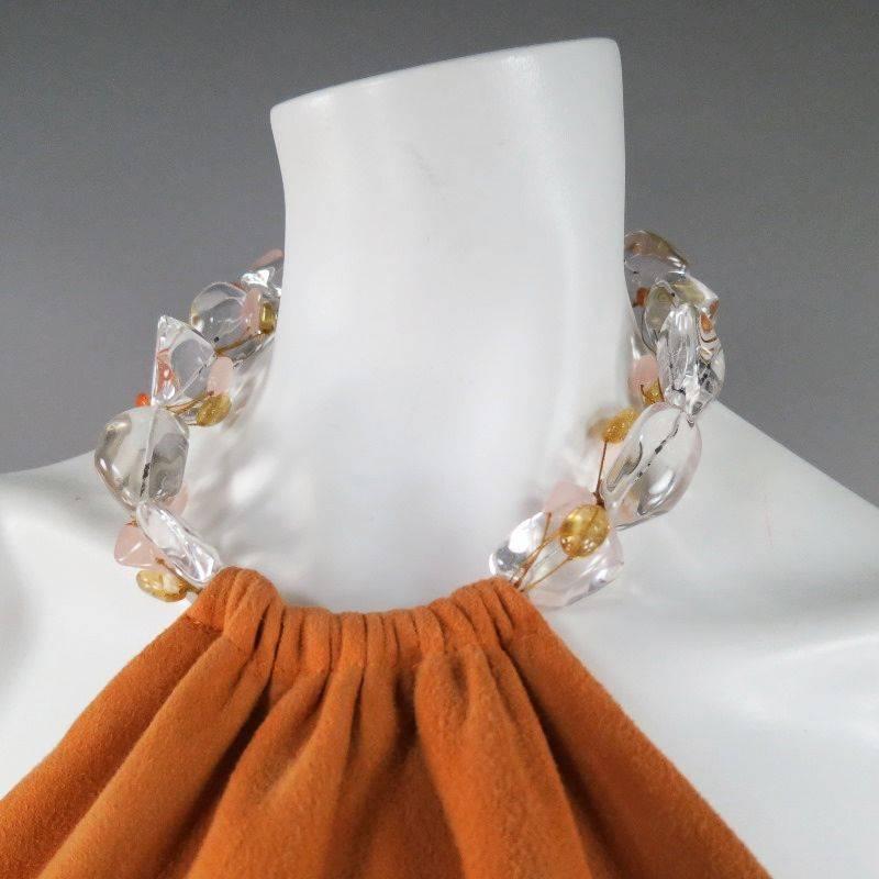 OSCAR DE LA RENTA Size 6 Orange Suede Clear Beaded Halter Dress Top 1
