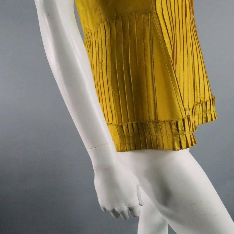 OSCAR DE LA RENTA Size 6 Yellow Silk Pleated Sleevless Dress Top 1