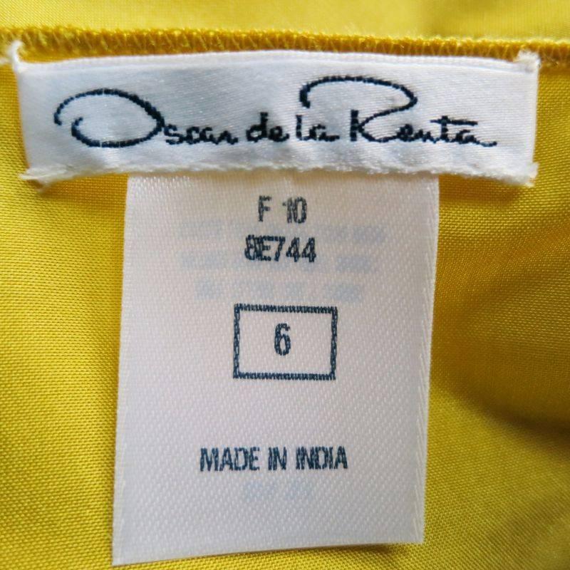 OSCAR DE LA RENTA Size 6 Yellow Silk Pleated Sleevless Dress Top 2