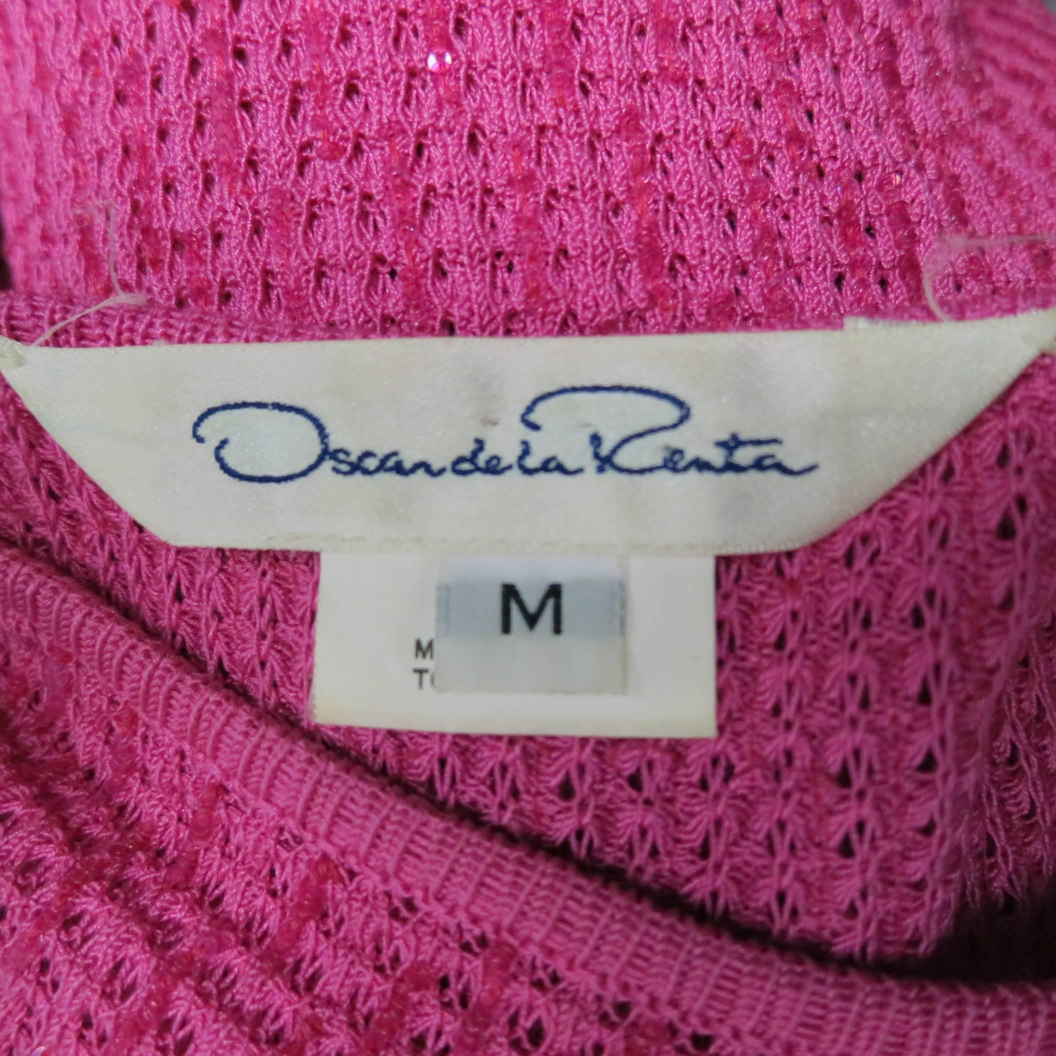 OSCAR DE LA RENTA Size M Fuschia Pink Silk Beaded Knit Scoop Neck Dress Top 3