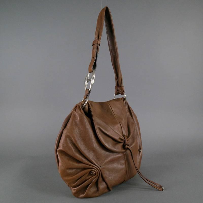 YVES SAINT LAURENT by TOM FORD Brown Ruched Leather Shoulder Bag Fall 2003 In Excellent Condition In San Francisco, CA