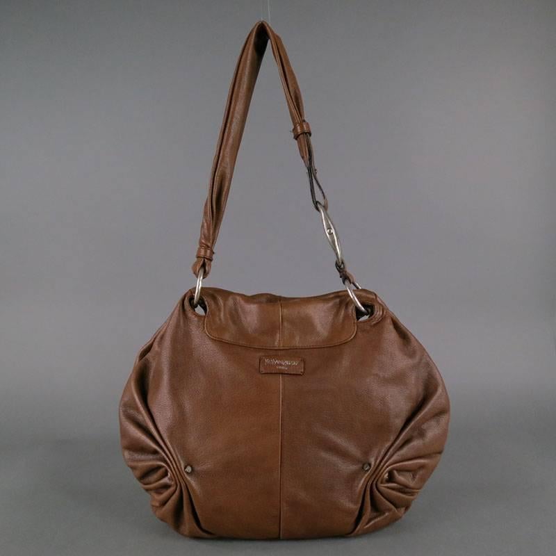 Women's YVES SAINT LAURENT by TOM FORD Brown Ruched Leather Shoulder Bag Fall 2003