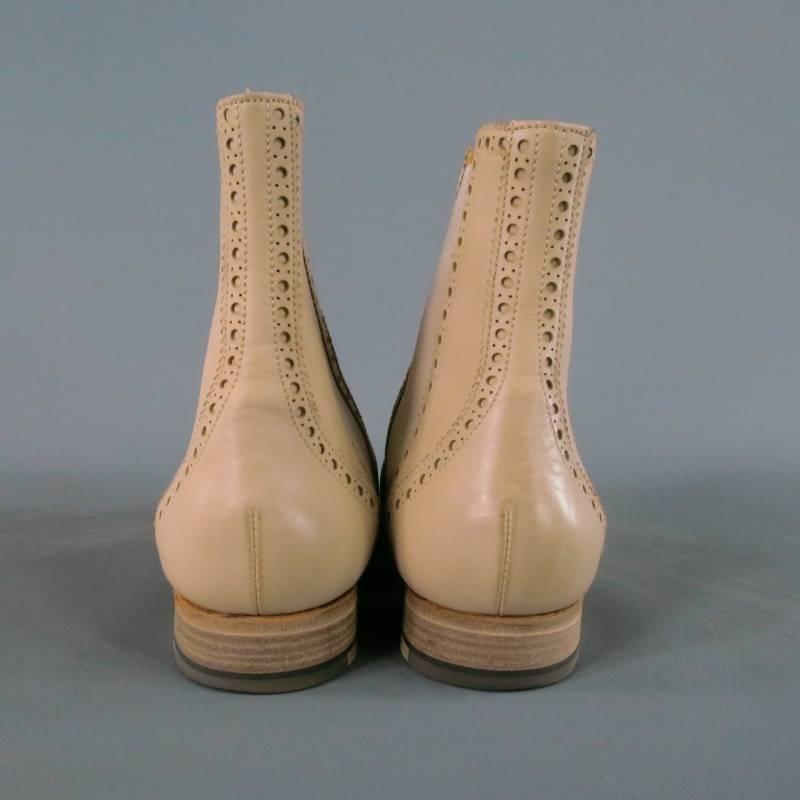 HERMES Size 6 Light Bone Beige Leather Brogue Boots In Excellent Condition In San Francisco, CA