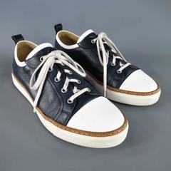 HERMES Size 9 Navy & White Cap Toe Leather Sneakers