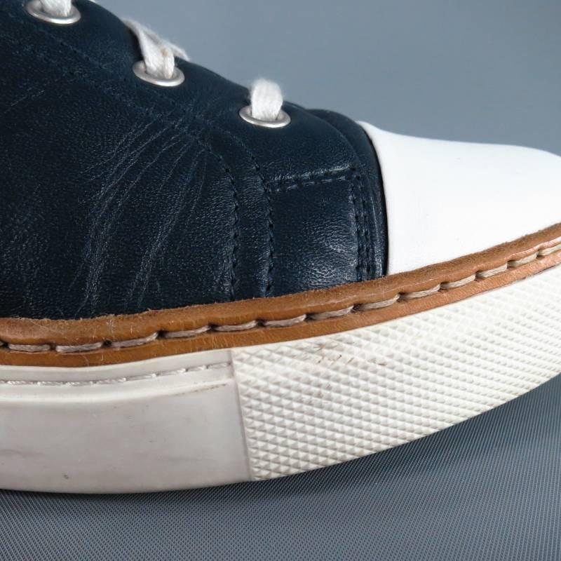 HERMES Size 9 Navy & White Cap Toe Leather Sneakers 5