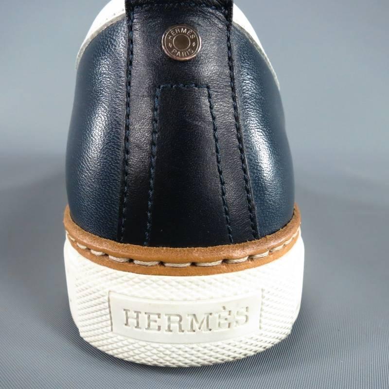 HERMES Size 9 Navy & White Cap Toe Leather Sneakers 6