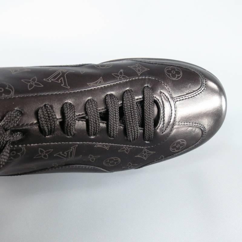 Men's LOUIS VUITTON Size 7.5US Black Leather Monogram Thick Sole Sneaker In Excellent Condition In San Francisco, CA