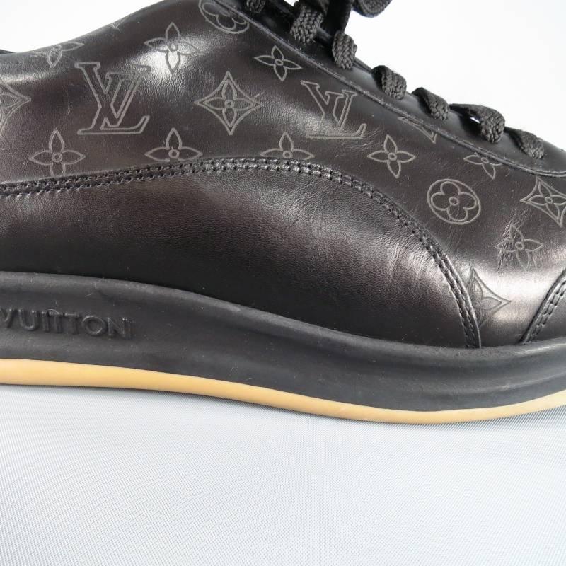 Men's LOUIS VUITTON Size 7.5US Black Leather Monogram Thick Sole Sneaker 4