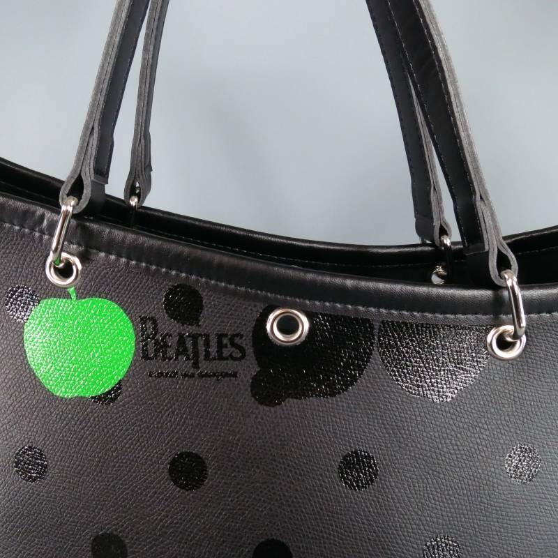 COMME des GARCONS x THE BEATLES Black Polka Dot & Green Apple Canvas Tote Bag  3