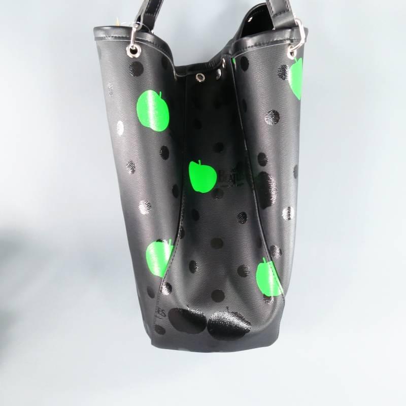 COMME des GARCONS x THE BEATLES Borsa in tela a pois neri e mela verde 3